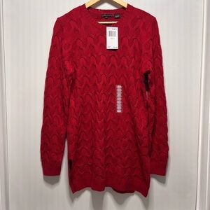 Jeanne Pierre Cable Knit Sweater Red Tunic Side Slit Holiday Cotton Size M NWT!